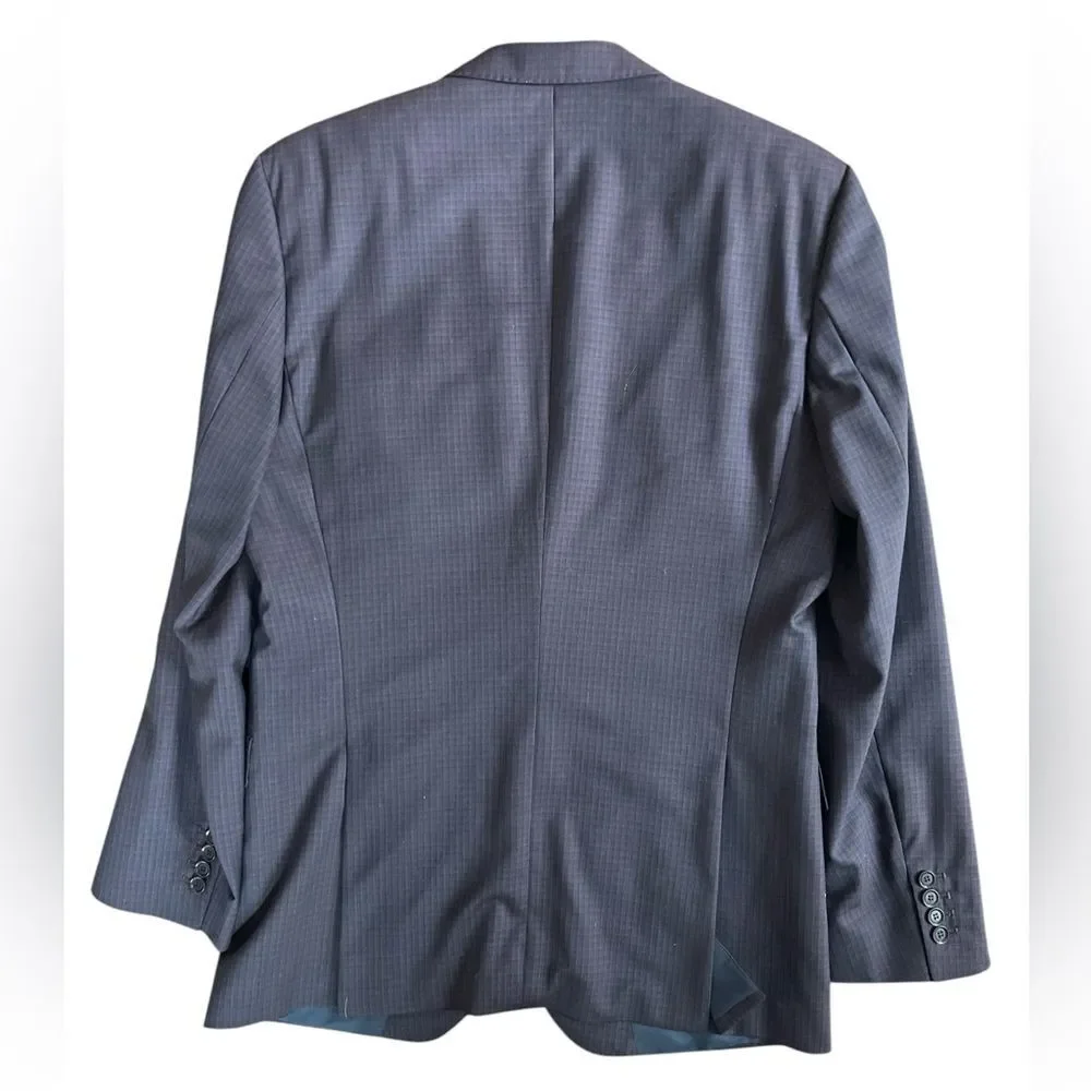 Hugo Boss Blue Blazer Size 42L 100% Virgin Wool Preppy Designer Classic Coat